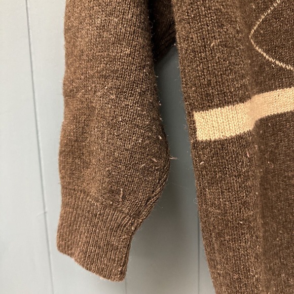 Vintage Wool Sweater Mens XL Brown Tan V-neck 3/4 Sleeves Thick Heavy - Picture 4 of 6